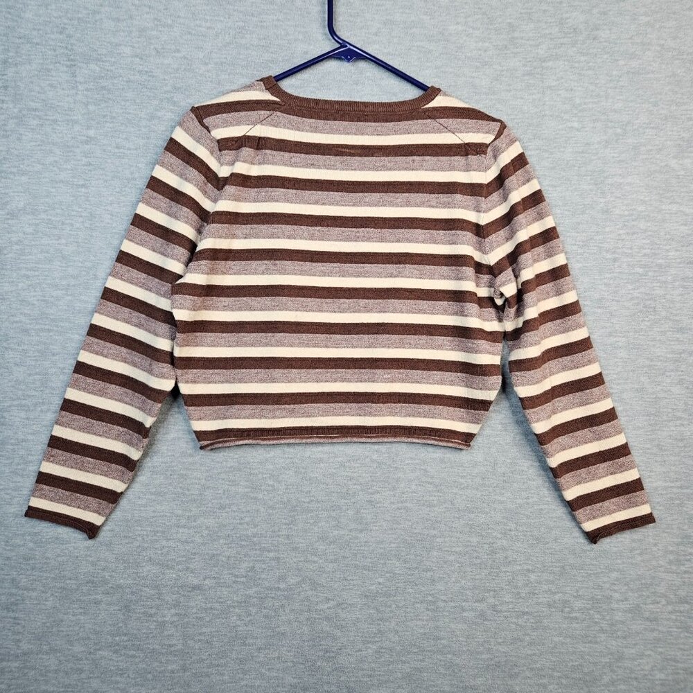 KERISMA Women's Brown ivory Striped Cropped Long Sleeve Sweater Size M/L - Picture 2 of 7